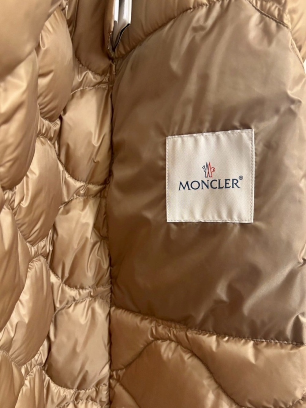 Moncler Tan Shearling Trench Coat with Cream Trim - Picture 9 of 12